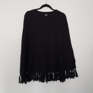 Black Diamond Knit Fringe Poncho Merino capelet